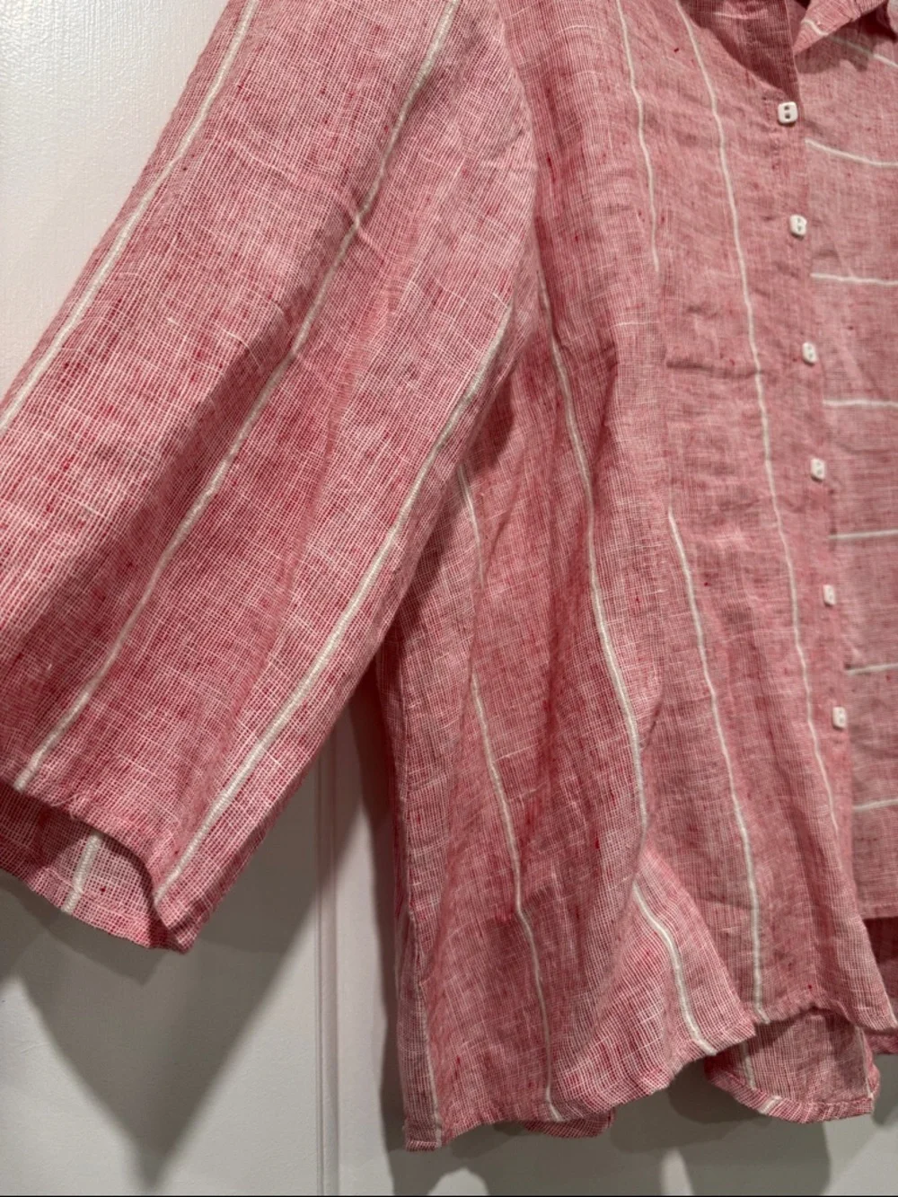 NWT Habitat Strawberry red & white striped linen button-down Shirt Sz Large - Picture 2 of 7